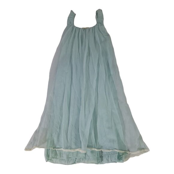 CHIFFON Nightgown Blue Sexy Late 50s Early 60s MISS SIREN Size 32 Sweep Lace - Picture 5 of 6